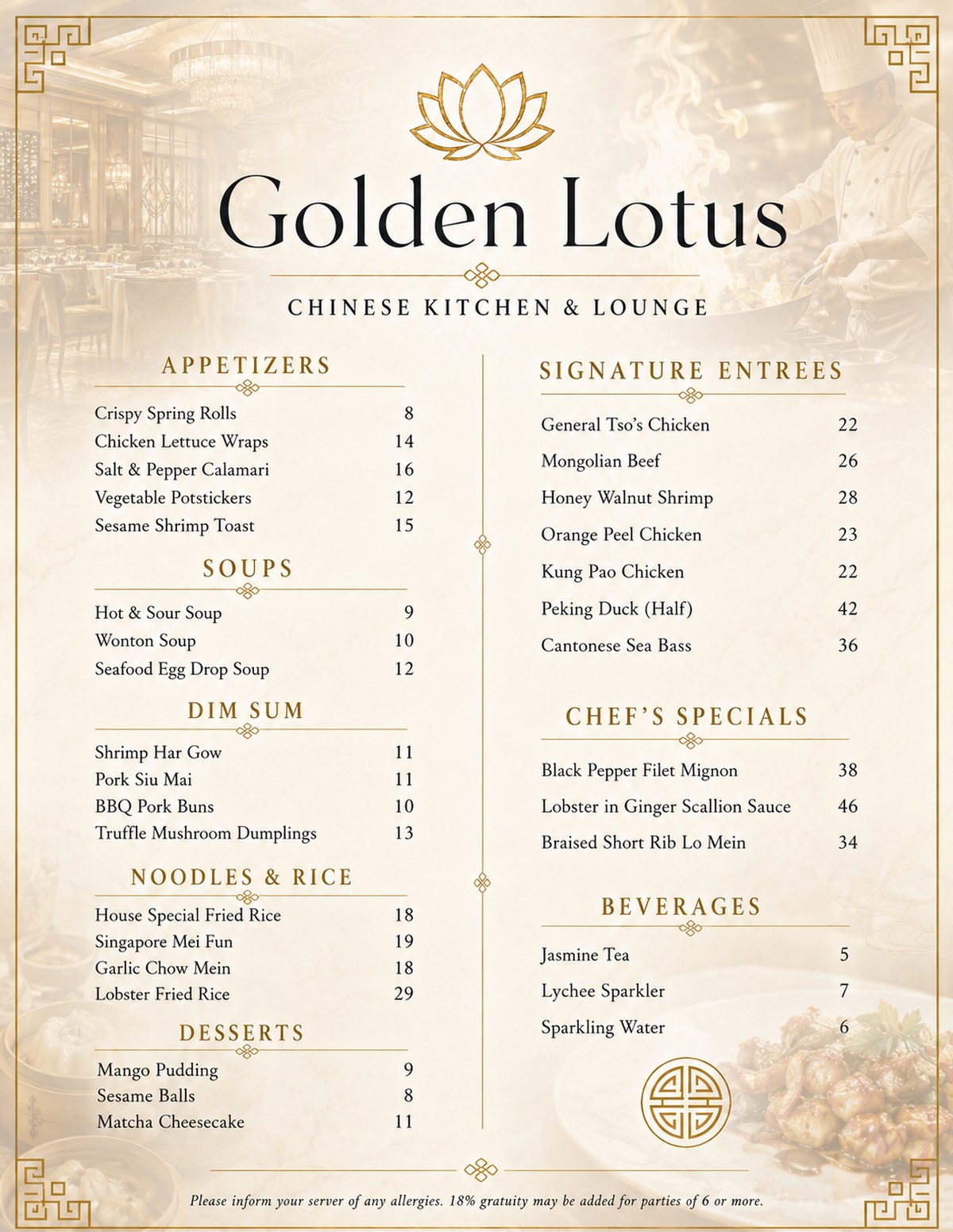 Full restaurant menu design with generated imagery