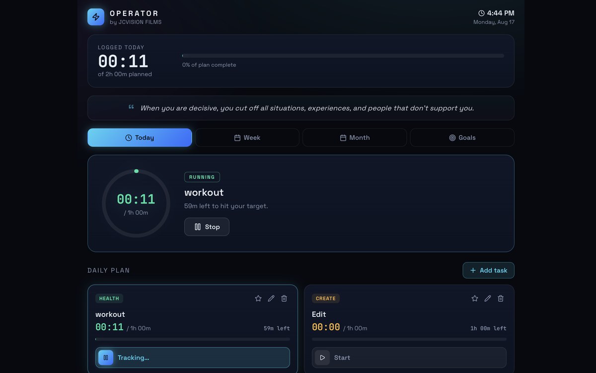 Operator time tracking app interface