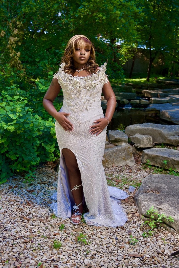 Prom portrait in embellished white gown